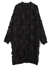 Edgy Sheer Pullover Dress with Side Splits and Textured Star Details-SimpleModerne