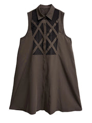 Edgy Sleeveless Shirt Dress with Chiffon Inserts and Button Closure-SimpleModerne