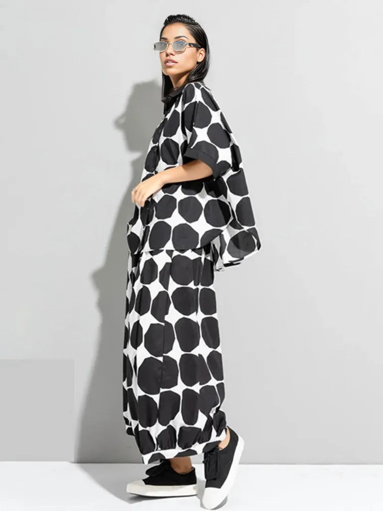 Chic Polka Dot Maxi Shirt-Blouse - Oversized Comfort & Style-SimpleModerne