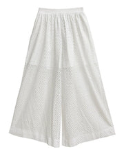 White Sheer Mesh Wide-Leg Trousers-SimpleModerne