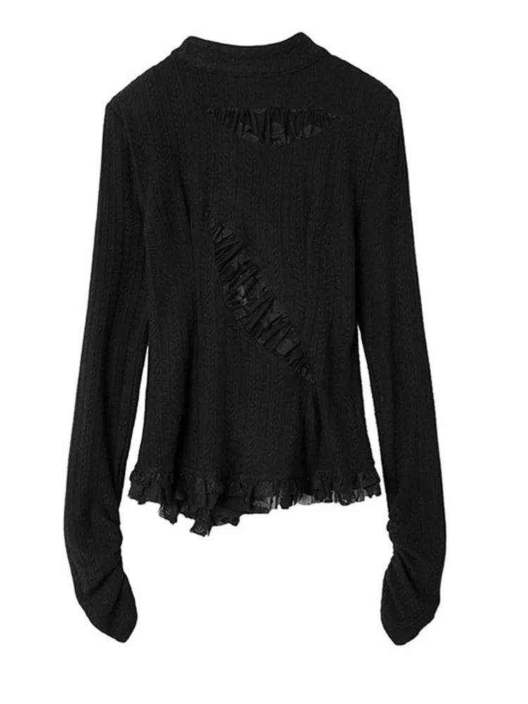 Gothic Irregular Lace-Inset Cardigan – Button Closure, Dark Romantic Style-SimpleModerne