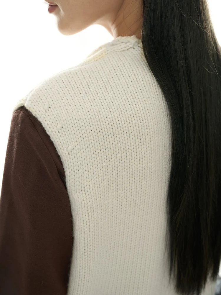 Layered Sleeveless Sweater with Draped Neckline - Cream White & Black-SimpleModerne