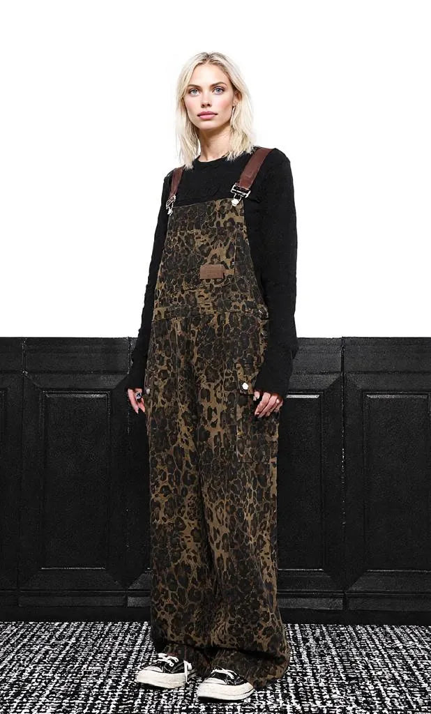 Leopard Print Relaxed Overalls with Pocket Detailing