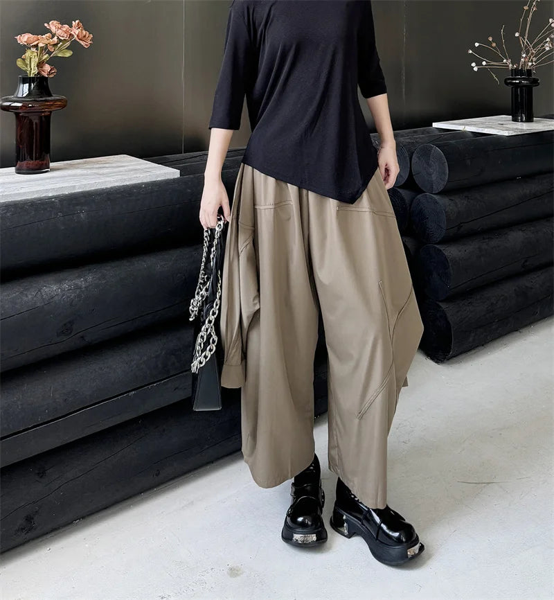 Industrial-Style Khaki Shirt-Sleeve Trousers-SimpleModerne