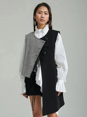 Asymmetrical Patchwork Vest with Fringe Decoration – Edgy Office Style-SimpleModerne