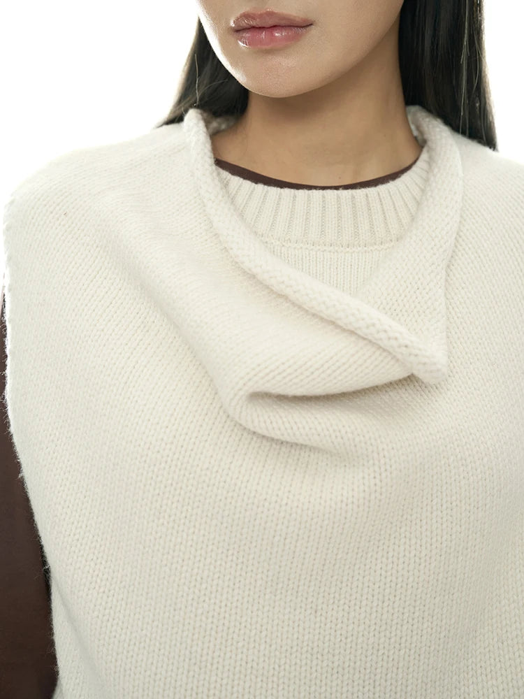 Layered Sleeveless Sweater with Draped Neckline - Cream White & Black-SimpleModerne