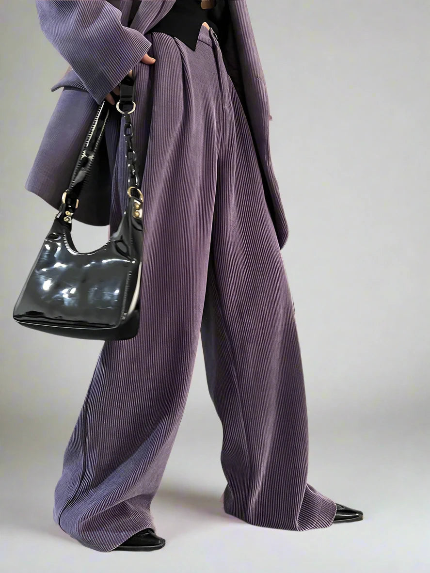 Jazz Up Purple Corduroy Wide-Leg Trousers-SimpleModerne