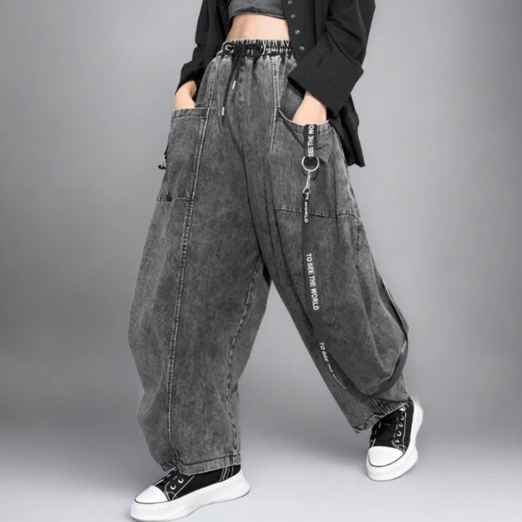 Street Punk Style Oversized Vintage Wash Denims-SimpleModerne