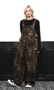 Leopard Print Relaxed Overalls with Pocket Detailing-SimpleModerne