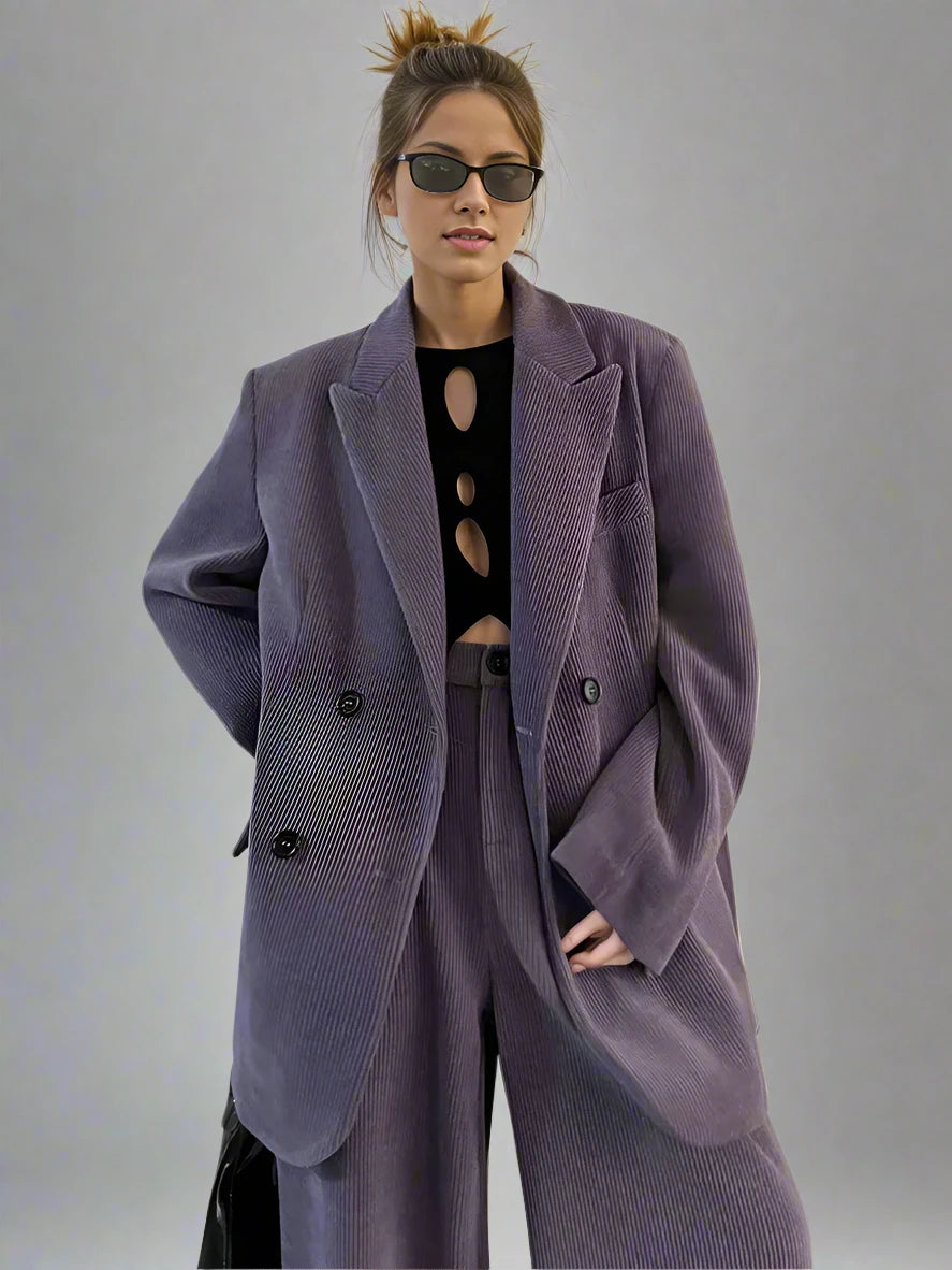 Jazz Up Oversized Fit Purple Corduroy Blazer-SimpleModerne