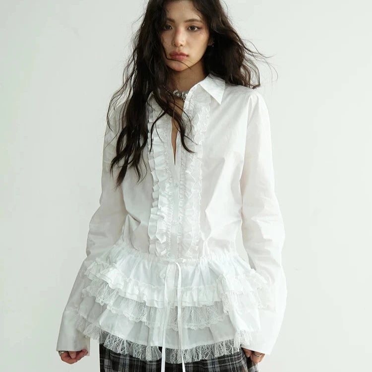 Elegant Ruffled Lace Blouse-SimpleModerne