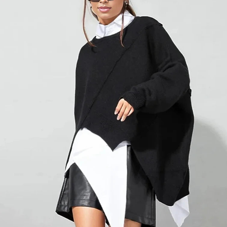 Chic Asymmetrical Hem Knitted Pullover-SimpleModerne
