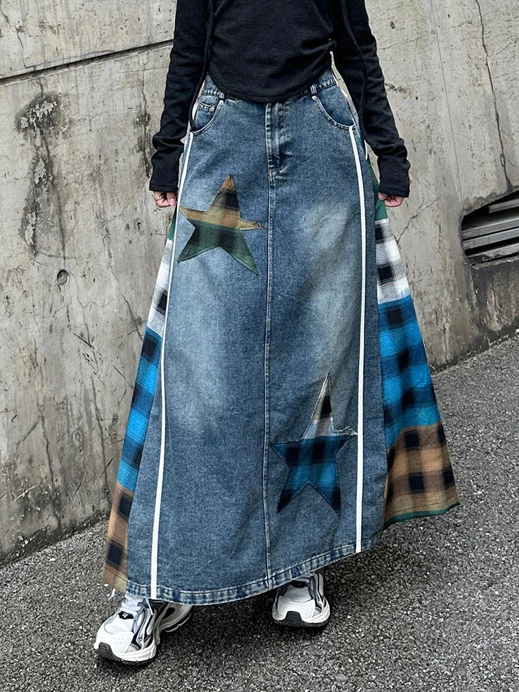 Denim & Textile Patchwork Skirt - 80's Pop-Inspired-SimpleModerne