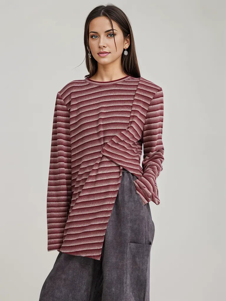 Adjustable Stripe Pattern Pullover with Front Cut-Out - Available in Gray and Red-SimpleModerne