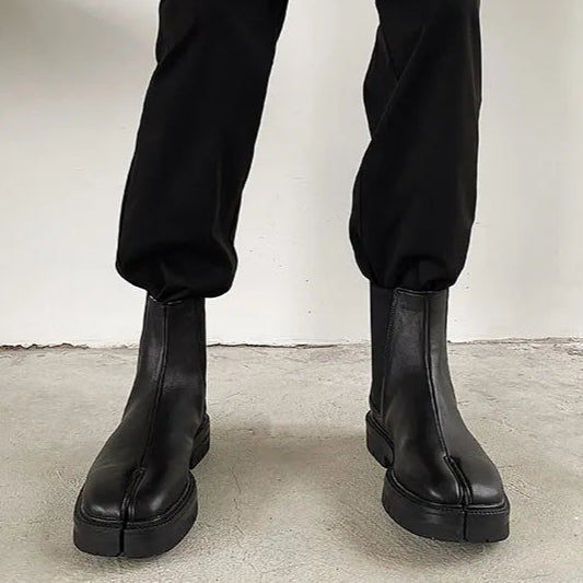 Unisex Black Split-Toe Chelsea Boots - Minimalist Ankle Boots-SimpleModerne