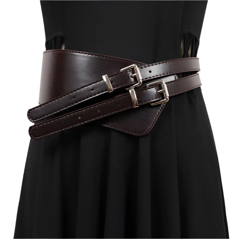 Double Buckle Detail Belt - Wide Statement Belt with Adjustable Fit-SimpleModerne