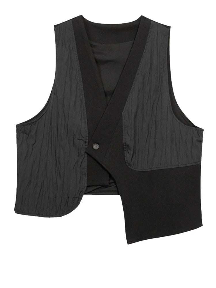 One-Button Asymmetrical Vest - Relaxed Fit, Modern Layering Piece-SimpleModerne