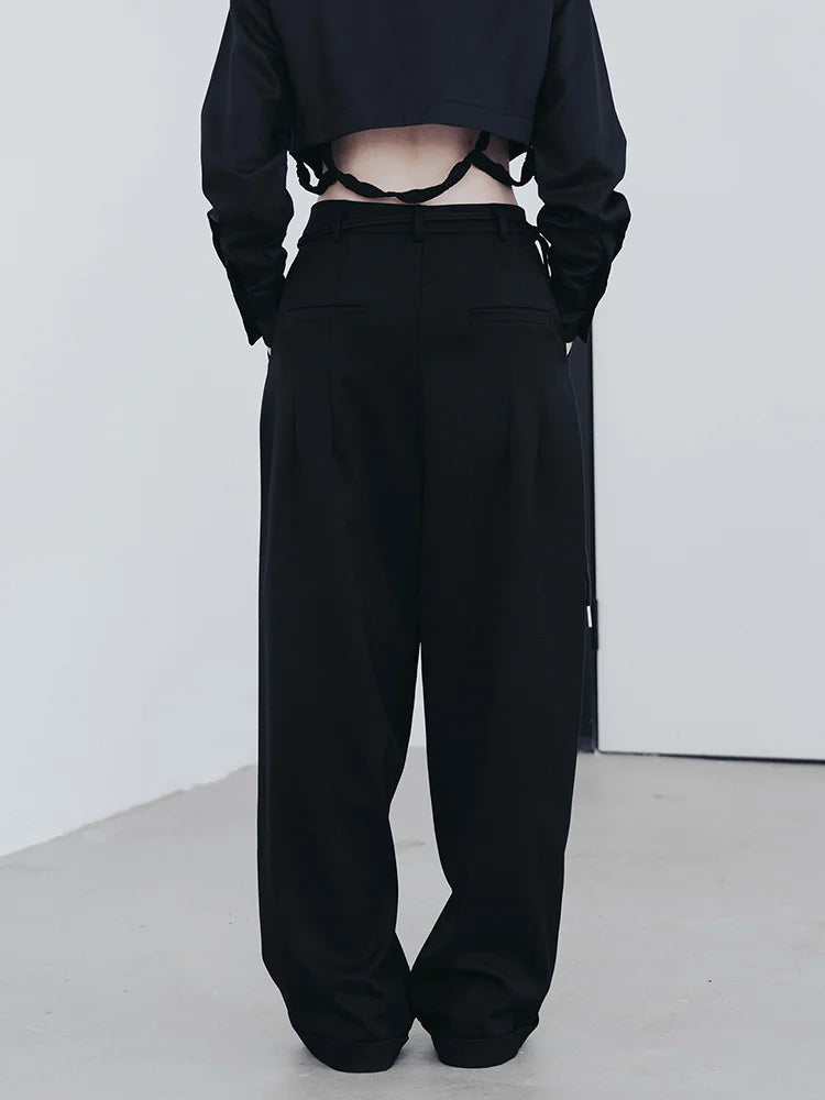 Casual Minimal Goth Irregular Design Belted Trousers-SimpleModerne