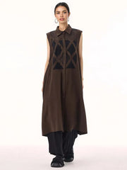 Edgy Sleeveless Shirt Dress with Chiffon Inserts and Button Closure-SimpleModerne