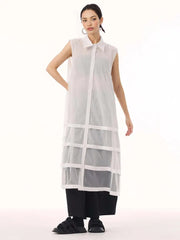 Layered Mesh Sleeveless Shirt-Dress – Available in White, Mint Green, and Black-SimpleModerne