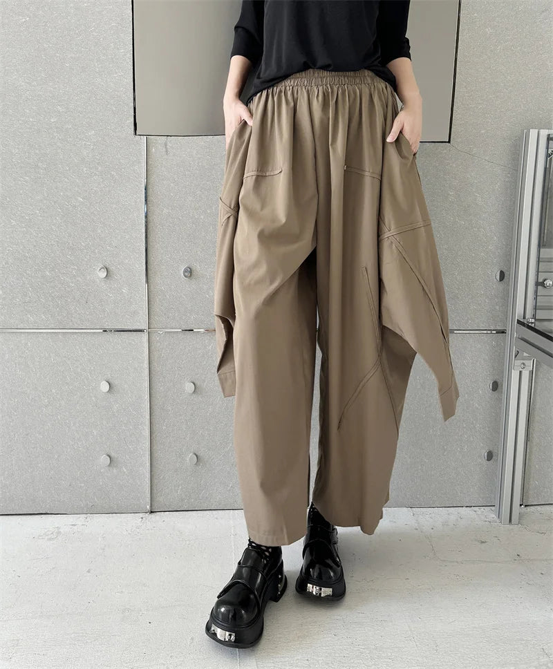 Industrial-Style Khaki Shirt-Sleeve Trousers-SimpleModerne