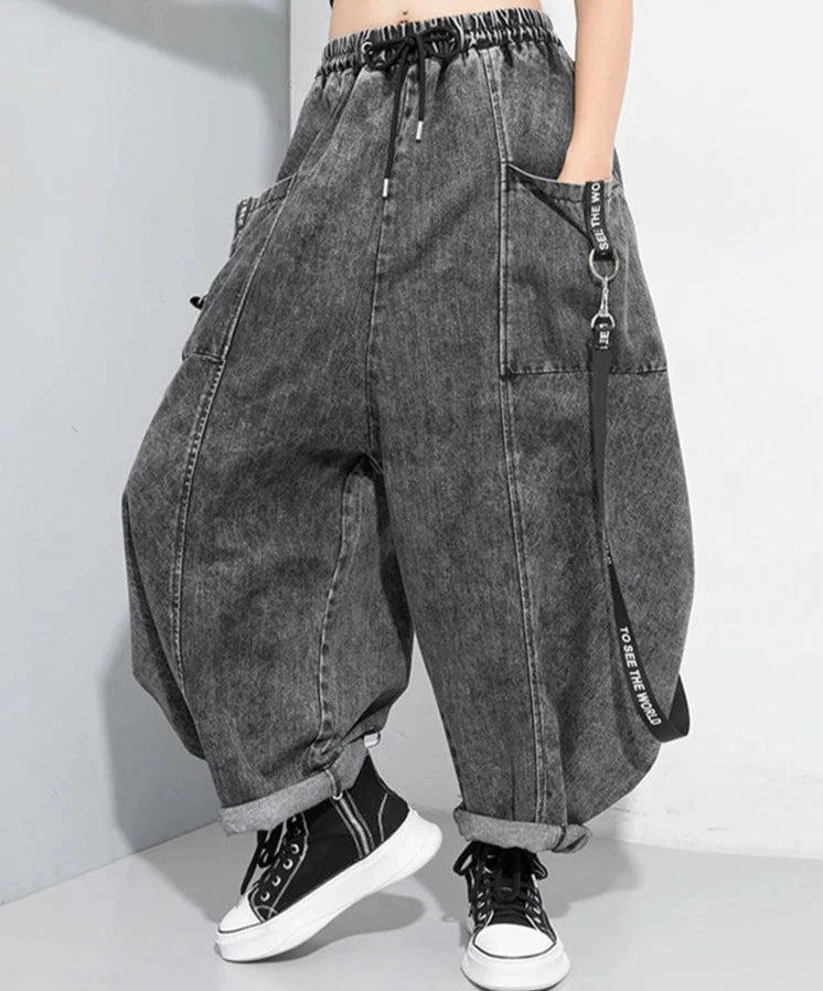 Street Punk Style Oversized Vintage Wash Denims-SimpleModerne