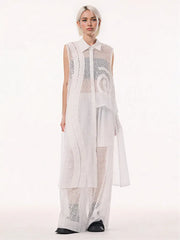 White Net Sleeveless Blouse - Sheer Layered Elegance-SimpleModerne