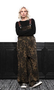 Leopard Print Relaxed Overalls with Pocket Detailing-SimpleModerne