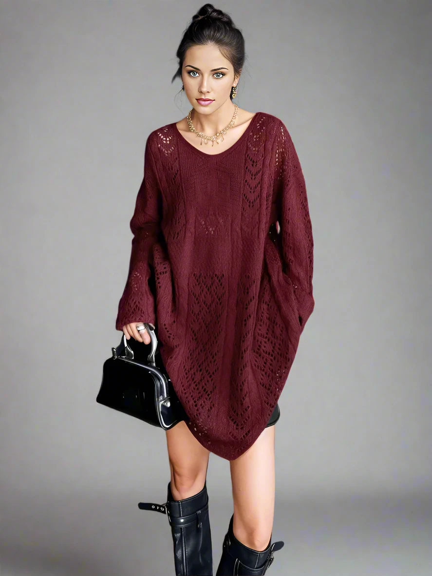 Loose-Fitting V-Neck Sweater - Casual Knit with Full Sleeves-SimpleModerne