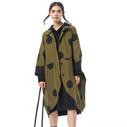 Oversized Olive Green Cocoon Polka Dot Coat with Tapered Hem and Bracelet-Length Sleeves-SimpleModerne