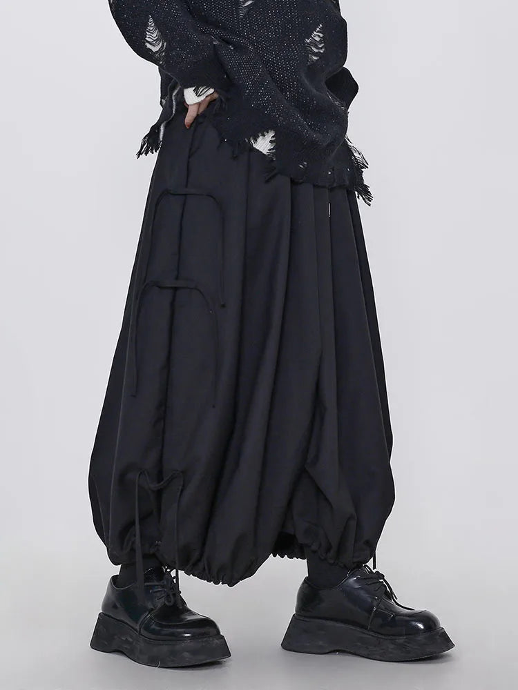 Gothic Style Balloon Fit Trousers with Lace-Up Decoration-SimpleModerne