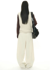 Layered Sleeveless Sweater with Draped Neckline - Cream White & Black-SimpleModerne