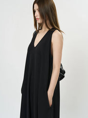 Maxi Potato Bag Dress with Deep V-Neckline - Black-SimpleModerne