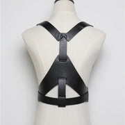 Edgy Adjustable Black Leather Harness Belt-SimpleModerne