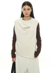 Layered Sleeveless Sweater with Draped Neckline - Cream White & Black-SimpleModerne