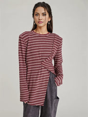 Adjustable Stripe Pattern Pullover with Front Cut-Out - Available in Gray and Red-SimpleModerne