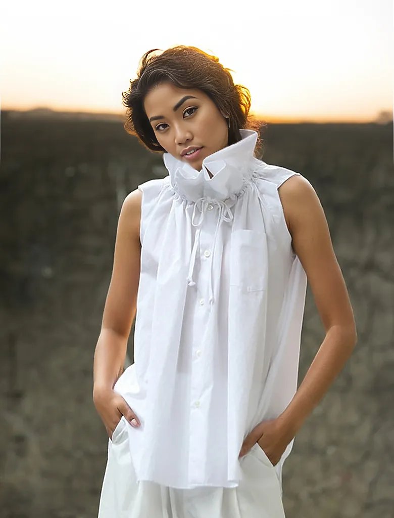 Casual Minimal Goth Ruffled Design White Blouse-SimpleModerne