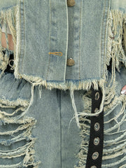 Cropped Distressed Denim Jacket – Vintage Punk-Inspired