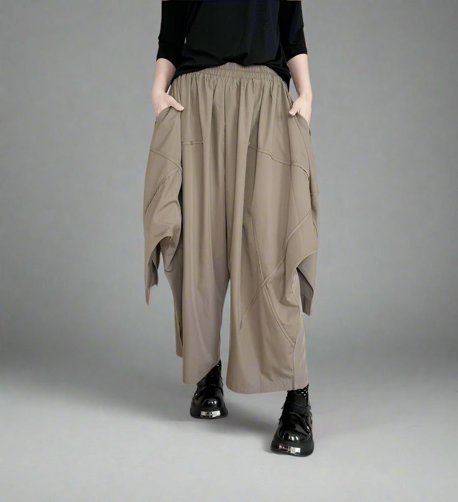 Industrial-Style Khaki Shirt-Sleeve Trousers-SimpleModerne