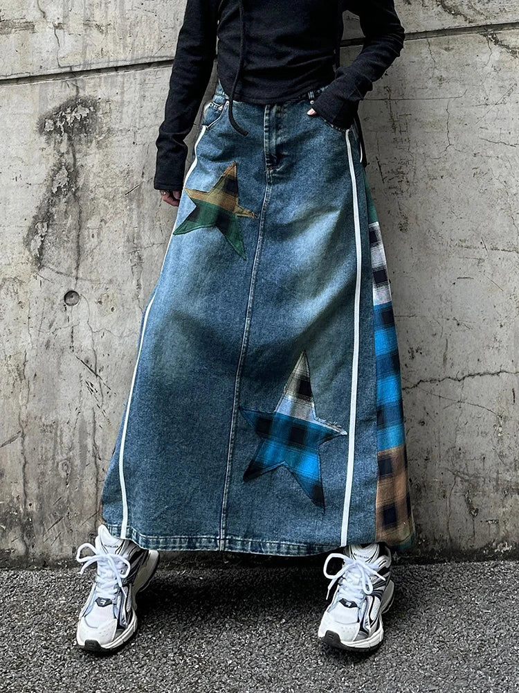 Denim & Textile Patchwork Skirt - 80's Pop-Inspired-SimpleModerne