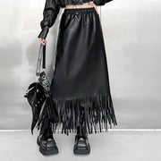 Limited Edition Vegan Leather Tassel Skirt - Mid-Calf A-Line-SimpleModerne