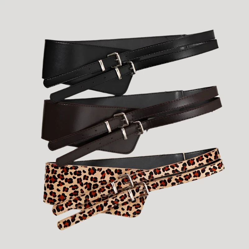 Double Buckle Detail Belt - Wide Statement Belt with Adjustable Fit-SimpleModerne