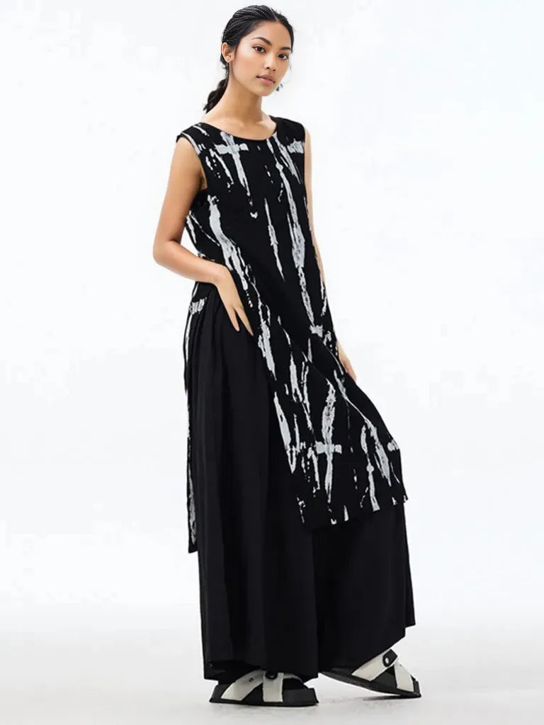 Elegant Sleeveless Asymmetrical Maxi Shirt - Black-SimpleModerne