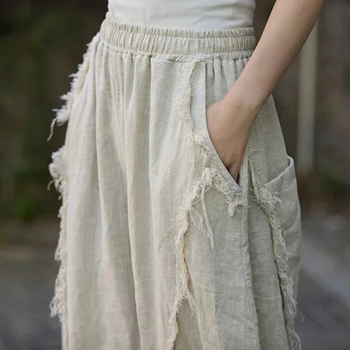 Vintage Linen Patchwork Harem Pants - Boho Chic Trousers-SimpleModerne