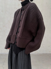 Oversized Knit Cardigan with Contrasting Patterns-SimpleModerne