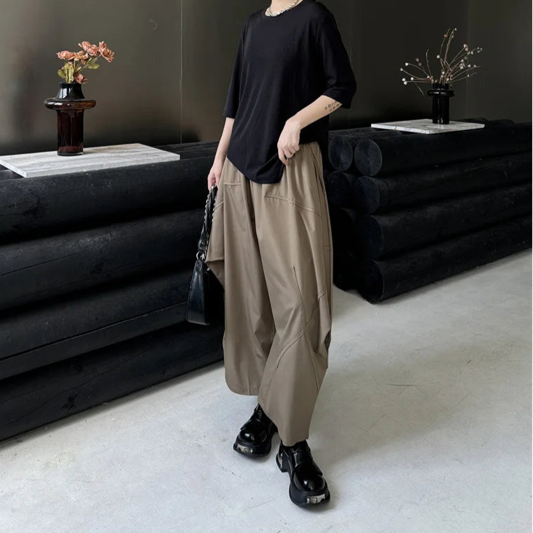 Industrial-Style Khaki Shirt-Sleeve Trousers-SimpleModerne