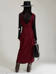 Wine Red Knitted Belted Longline Vest – Sophisticated Layering Essential-SimpleModerne