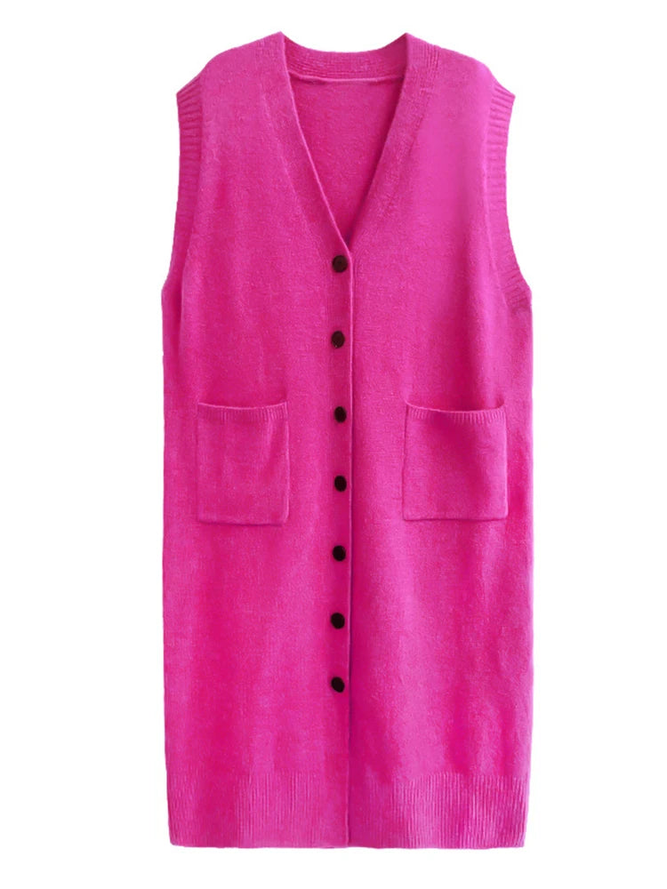 Maxi Punky Vest with Button Closure - Relaxed Fit, Sleeveless, Available in Mint Green, Pink & Black-SimpleModerne