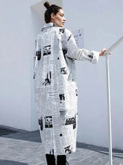 Newspaper Print Maxi Shirt Dress - Button-Up Oversized Longline Blouse with Collar-SimpleModerne