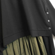 Two-Piece Black and Khaki Green Pleated Dress with Oversized Pullover-SimpleModerne